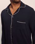 Model is wearing William TENCEL™ Modal Long PJ Set in Black/Ivory