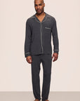 Model is wearing William TENCEL™ Modal Long PJ Set in Charcoal Heather/Ivory