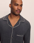 Model is wearing William TENCEL™ Modal Long PJ Set in Charcoal Heather/Ivory