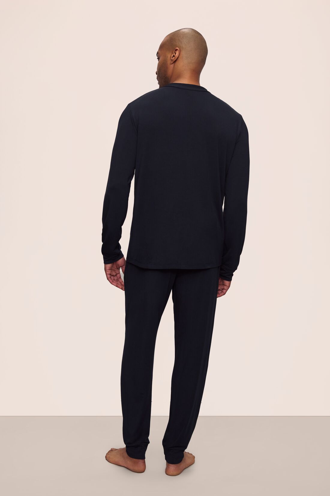 Model is wearing Henry TENCEL™ Modal Long PJ Set in Black