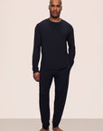 Model is wearing Henry TENCEL™ Modal Long PJ Set in Black