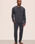 Model is wearing Henry TENCEL™ Modal Long PJ Set in Charcoal Heather