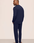 Model is wearing Henry TENCEL™ Modal Long PJ Set in Navy