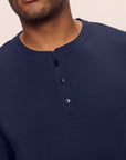 Model is wearing Henry TENCEL™ Modal Long PJ Set in Navy