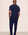 Model is wearing Henry TENCEL™ Modal Short Sleeve & Pant PJ Set in Navy