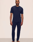 Model is wearing Henry TENCEL™ Modal Short Sleeve & Pant PJ Set in Navy
