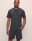 Model is wearing Henry TENCEL™ Modal Short PJ Set in charcoal heather