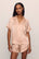 Model is wearing Inez Washable Silk Short PJ Set in Rose Cloud/Champagne