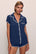 Model is wearing Frida TENCEL™ Modal Shortie Short PJ Set in Navy/Ivory