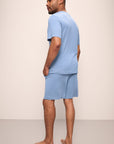 Model wears Henry TENCEL™ Modal Rib Short PJ Set in Wedgewood Blue.