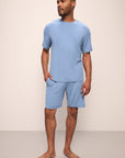 Model wears Henry TENCEL™ Modal Rib Short PJ Set in Wedgewood Blue.