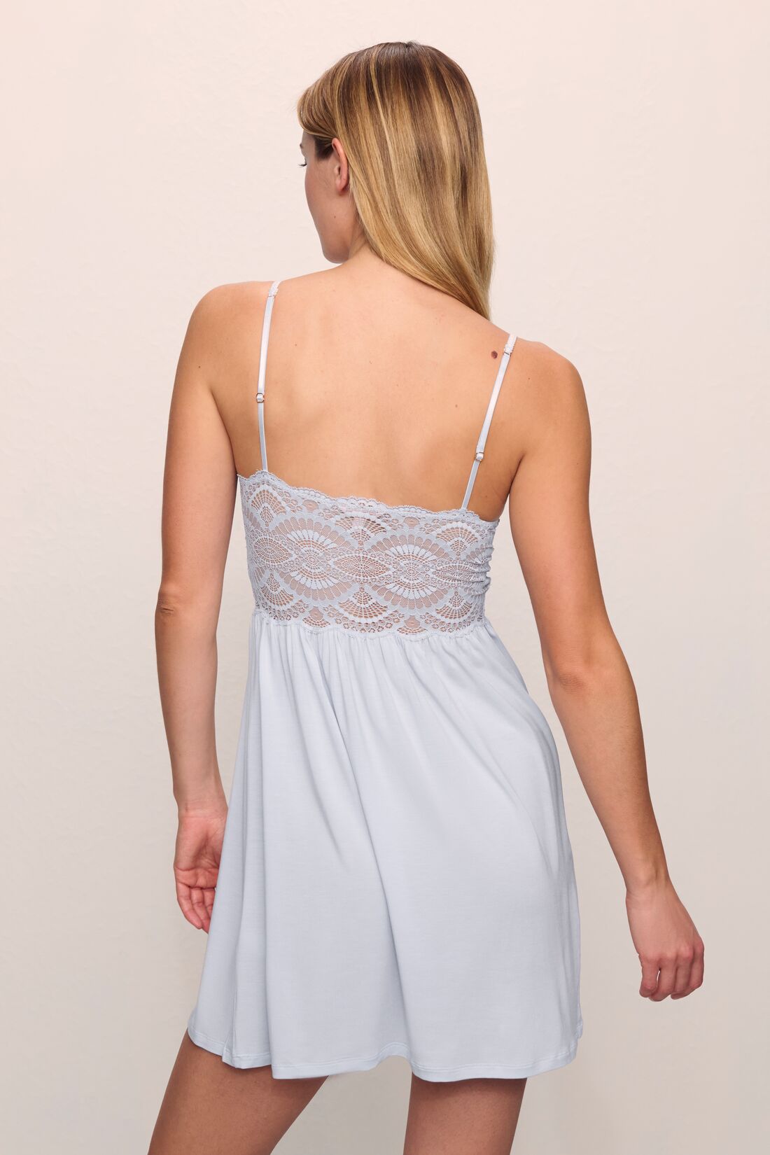 Model is wearing Mariana TENCEL™ Modal Chemise in Ice Blue