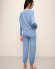 Model wears Gisele TENCEL™ Modal Slouchy PJ Set in wedgewood blue/ivory.