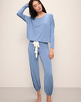 Model wears Gisele TENCEL™ Modal Slouchy PJ Set in wedgewood blue/ivory.