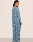 Model is wearing Gisele Printed TENCEL™ Modal Long PJ Set in Dalmatian Faded Denim/Ivory