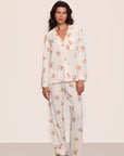 Model is wearing Gisele Printed TENCEL™ Modal Long PJ Set in Floral Bloom Ivy/Vanilla Cream