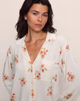 Model is wearing Gisele Printed TENCEL™ Modal Long PJ Set in Floral Bloom Ivy/Vanilla Cream