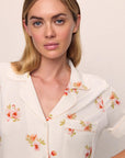Model is wearing Gisele Printed TENCEL™ Modal Relaxed Short PJ Set in Floral Bloom Ivy/Vanilla Cream