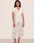 Model is wearing Gisele Printed TENCEL™ Modal Short Sleeve Cropped PJ Set in Floral Bloom Ivy/Vanilla Cream