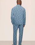Model is wearing William Printed TENCEL™ Modal Long PJ Set in Dalmatian Faded Denim/Ivory