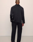 Model is wearing Charles Washable Silk Long PJ Set in Black/Champagne