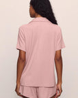 Model is wearing Gisele TENCEL™ Modal Rib Relaxed Short PJ Set in Pale Mauve