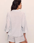Model is wearing Nautico Relaxed Short PJ Set in Feeder Stripes Wh/Peppercorn