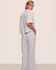 Model is wearing Nautico Relaxed Short Sleeve & Pant PJ Set in Feeder Stripes Wh/Peppercorn