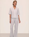 Model is wearing Nautico Relaxed Short Sleeve & Pant PJ Set in Feeder Stripes Wh/Peppercorn